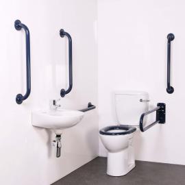 In this figure we observe accessible water closet and wash basing with grab bars.